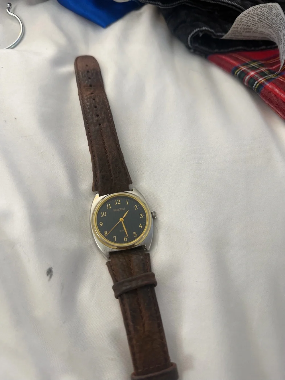 Classic Black Dial Watch with Brown Leather Strap Rumours Wrist Watch Vintage